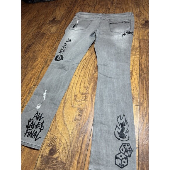 Ninth Hall Rogue Tapered Skinny Jeans Gray Smoke Print Distressed Streetwear 38 - Picture 12 of 12